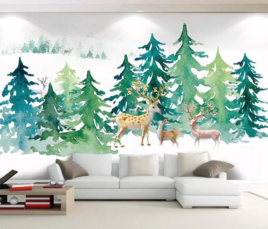 3D Tree Deer2234 Wall Murals Wallpaper AJ Wallpaper 2 