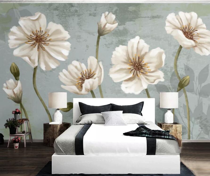3D White Flowers 1898 Wall Murals Wallpaper AJ Wallpaper 2 