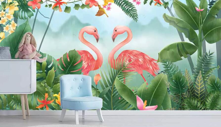 3D Pink Flamingo 1336 Wall Murals Wallpaper AJ Wallpaper 2 