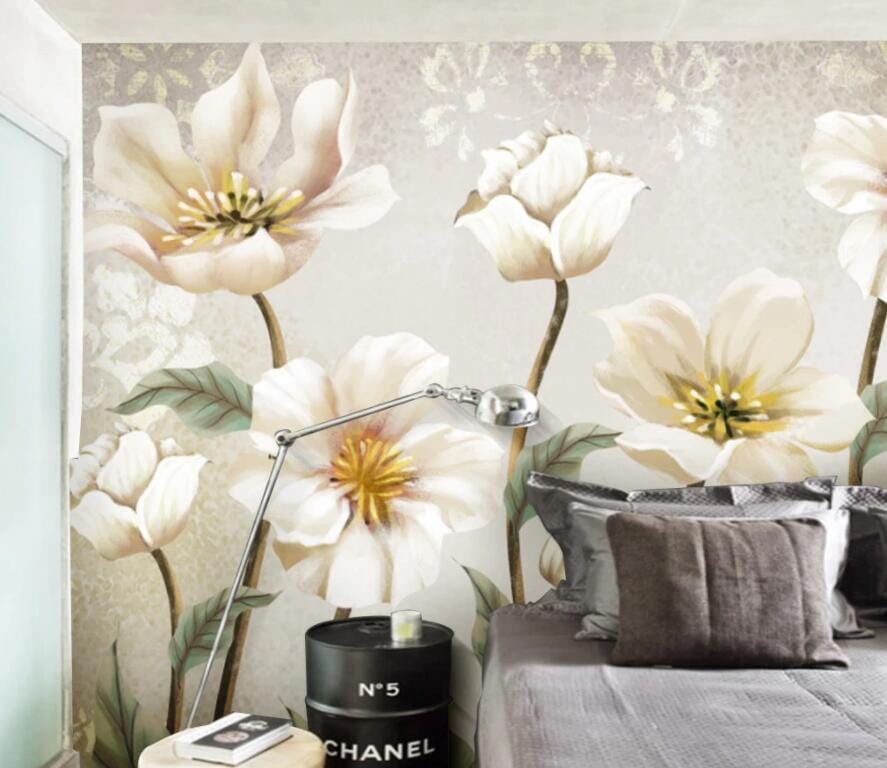 3D White Flowers 2874 Wall Murals Wallpaper AJ Wallpaper 2 