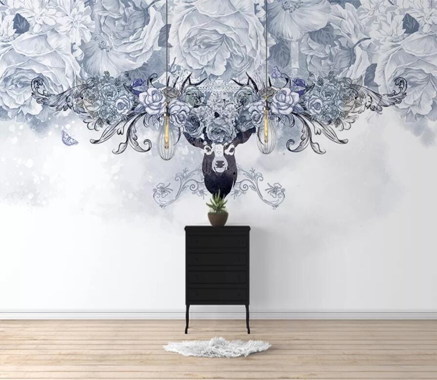 3D Flower Deer 2549 Wall Murals Wallpaper AJ Wallpaper 2 