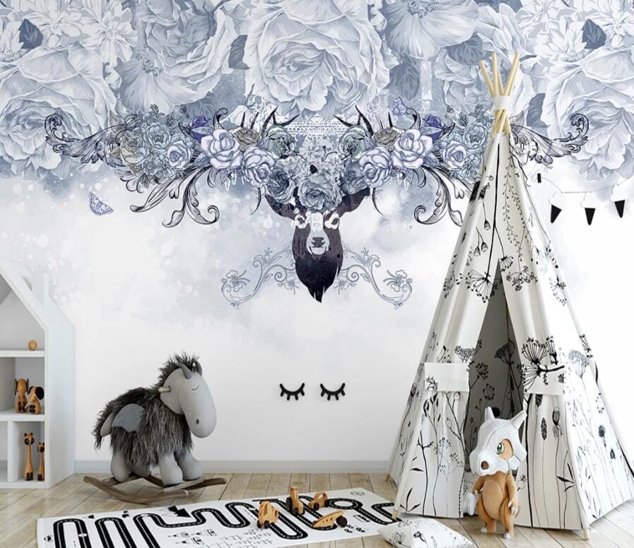 3D Flower Deer 2549 Wall Murals Wallpaper AJ Wallpaper 2 