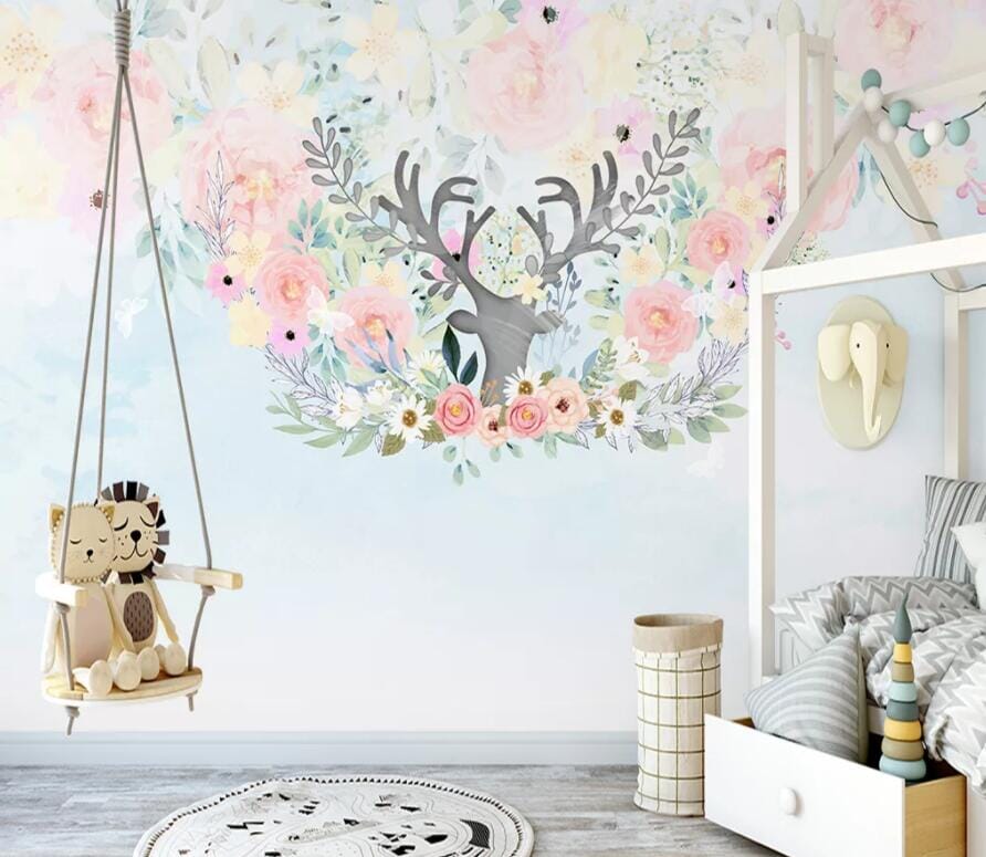 3D Flower Deer 2526 Wall Murals Wallpaper AJ Wallpaper 2 