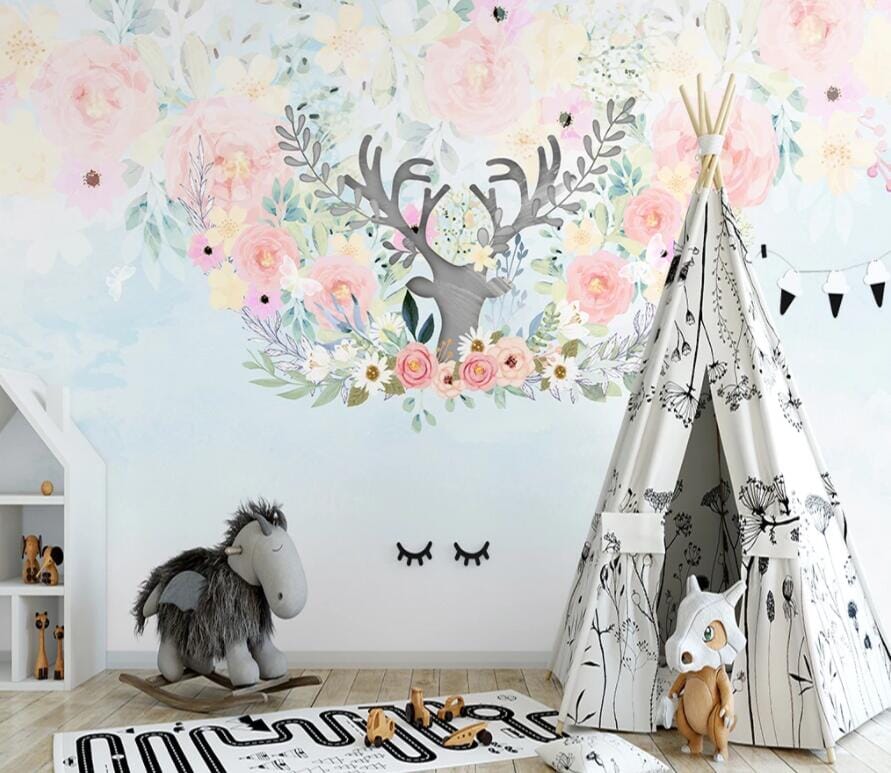 3D Flower Deer 2526 Wall Murals Wallpaper AJ Wallpaper 2 