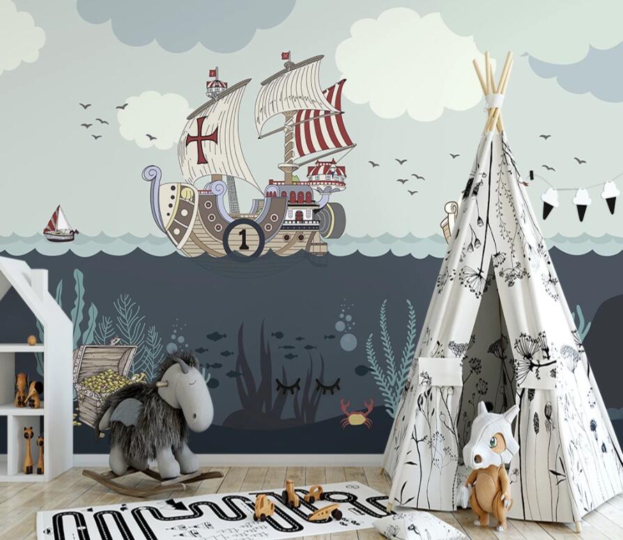 3D Sea Boat 1480 Wall Murals Wallpaper AJ Wallpaper 2 