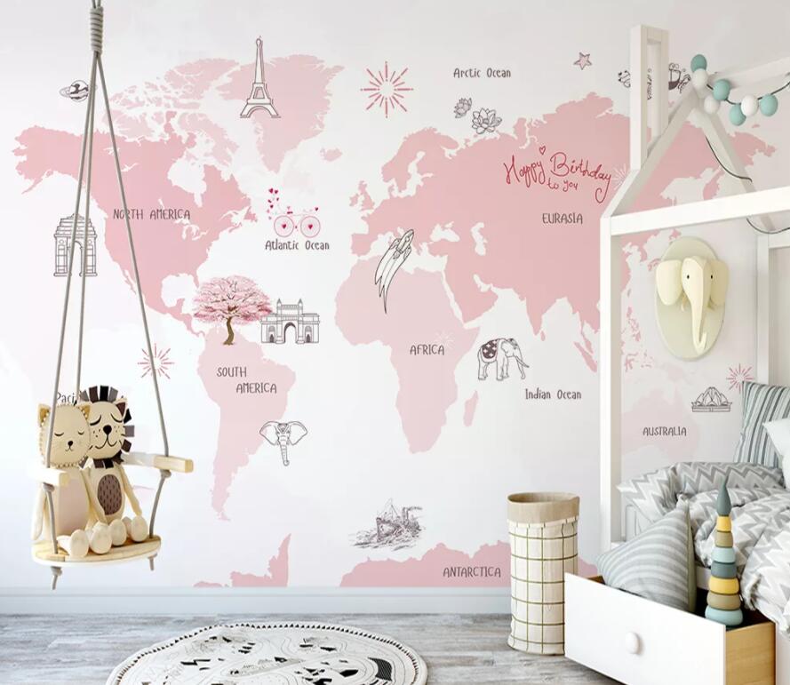 3D Pink Map 1476 Wall Murals Wallpaper AJ Wallpaper 2 