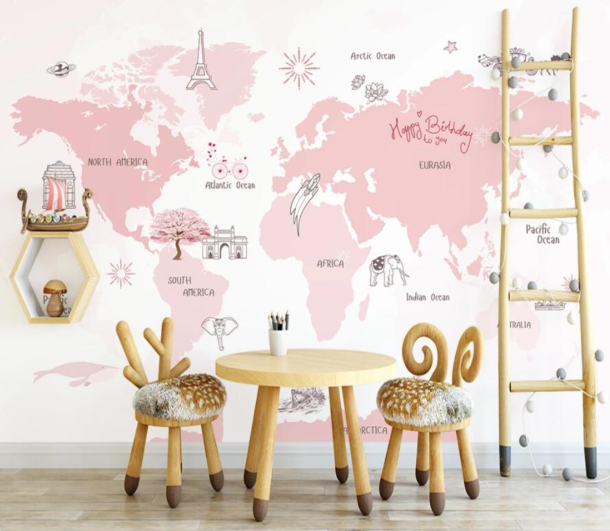 3D Pink Map 1476 Wall Murals Wallpaper AJ Wallpaper 2 