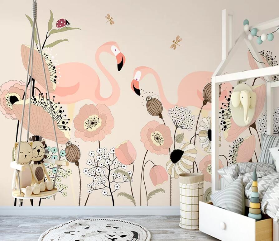 3D Pink Flamingo 1420 Wall Murals Wallpaper AJ Wallpaper 2 