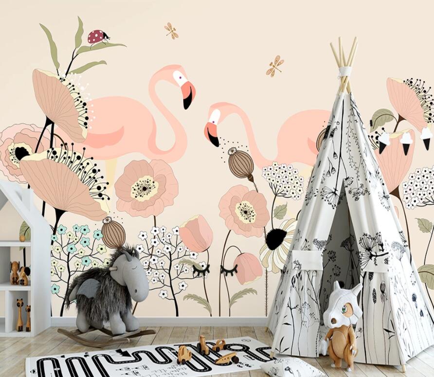 3D Pink Flamingo 1420 Wall Murals Wallpaper AJ Wallpaper 2 