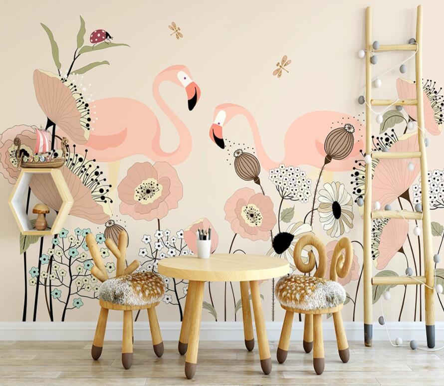 3D Pink Flamingo 1420 Wall Murals Wallpaper AJ Wallpaper 2 