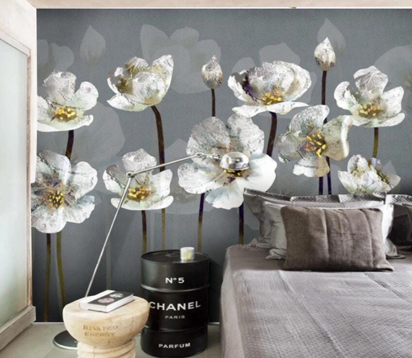3D White Flowers 2541 Wall Muralss Wallpaper AJ Wallpaper 2 