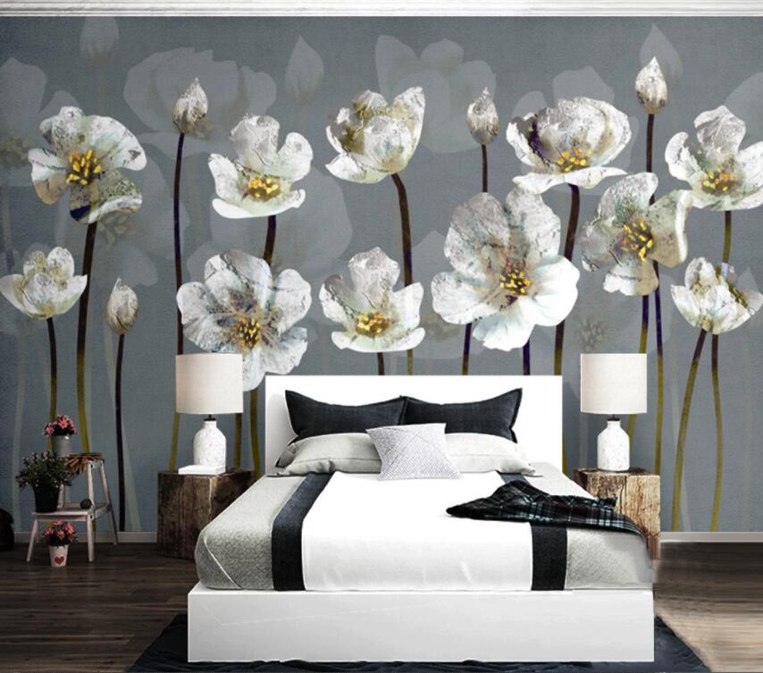3D White Flowers 1508 Wall Murals Wallpaper AJ Wallpaper 2 