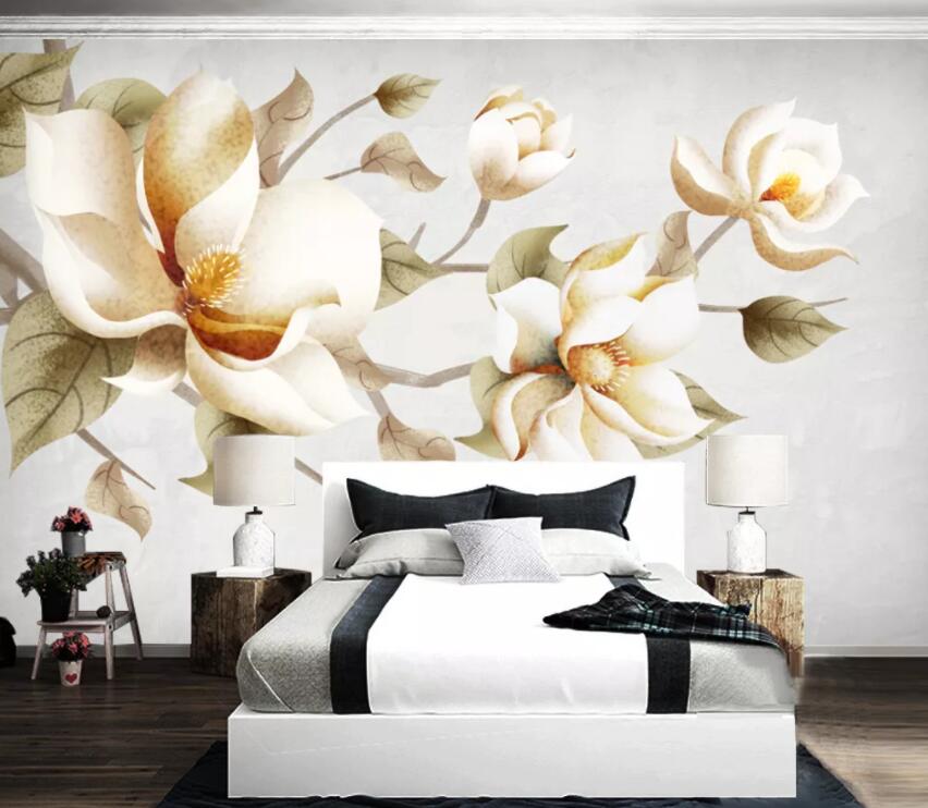 3D White Flowers 1850 Wall Murals Wallpaper AJ Wallpaper 2 