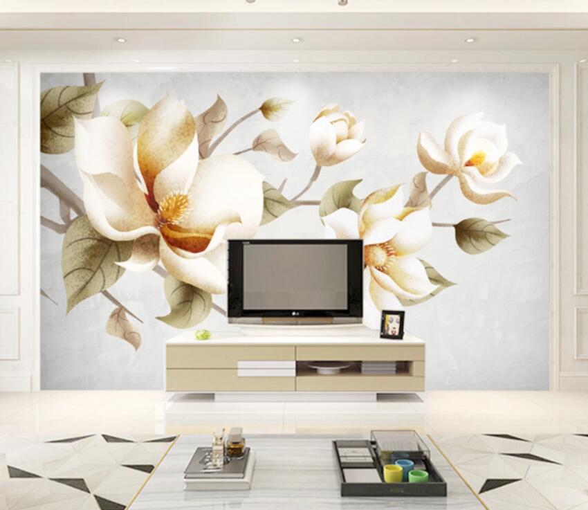 3D White Flowers 1850 Wall Murals Wallpaper AJ Wallpaper 2 