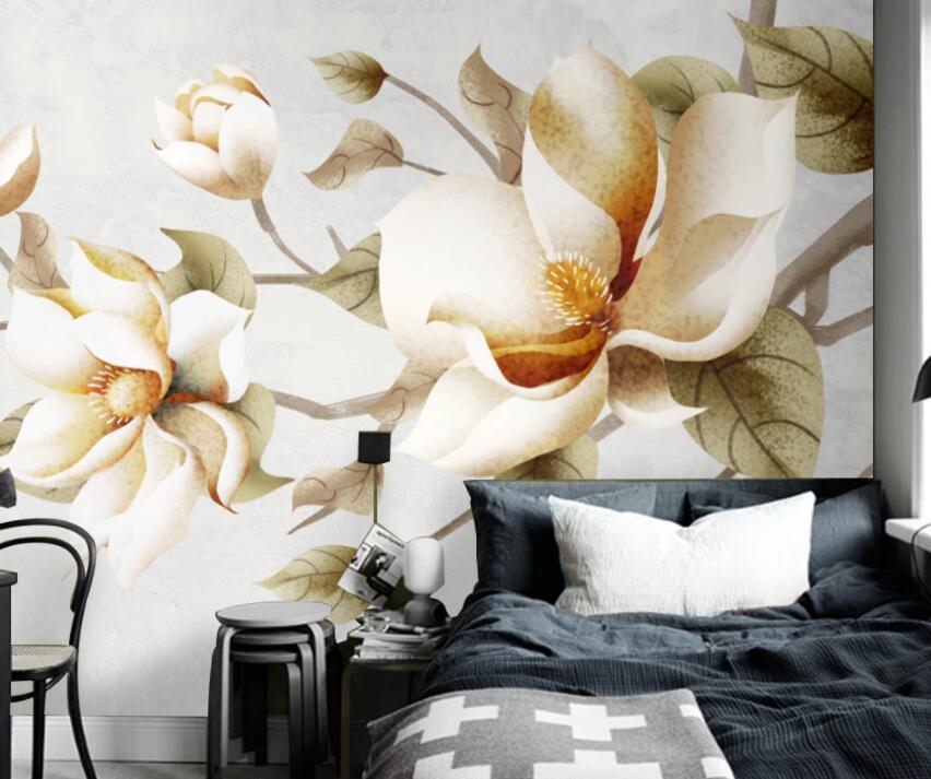 3D White Flowers 1850 Wall Murals Wallpaper AJ Wallpaper 2 