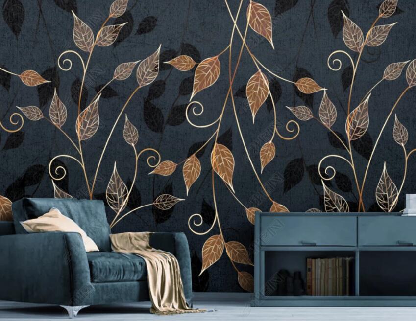 3D Golden Leaves 1806 Wall Murals Wallpaper AJ Wallpaper 2 