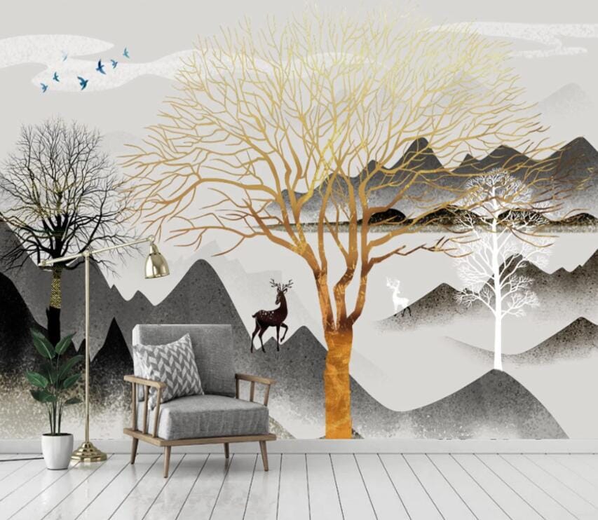 3D Golden Tree 2230 Wall Murals Wallpaper AJ Wallpaper 2 