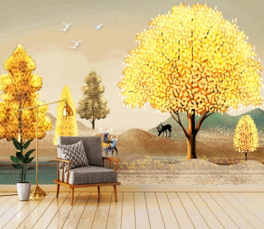 3D Golden Tree 2229 Wall Murals Wallpaper AJ Wallpaper 2 
