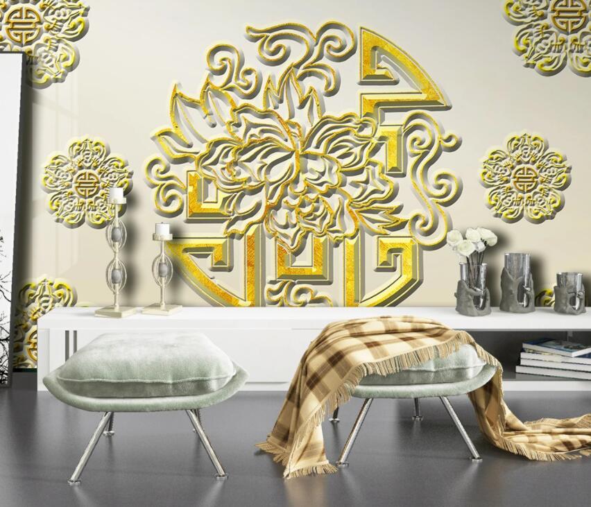 3D Golden Flowers 2028 Wall Murals Wallpaper AJ Wallpaper 2 