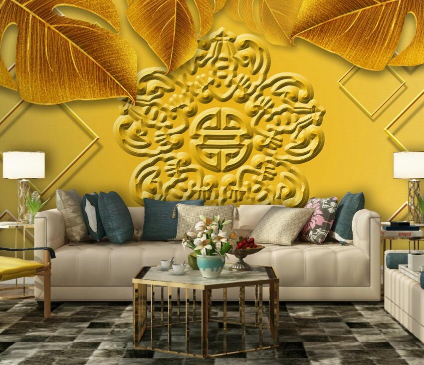 3D Golden Flowers 2029 Wall Murals Wallpaper AJ Wallpaper 2 