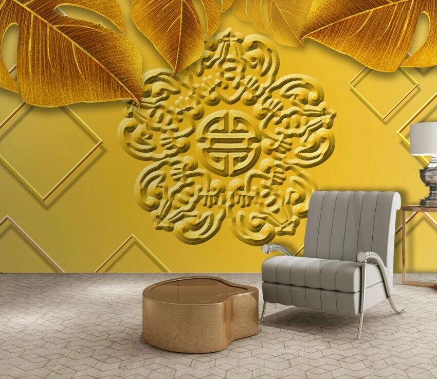 3D Golden Flowers 2029 Wall Murals Wallpaper AJ Wallpaper 2 