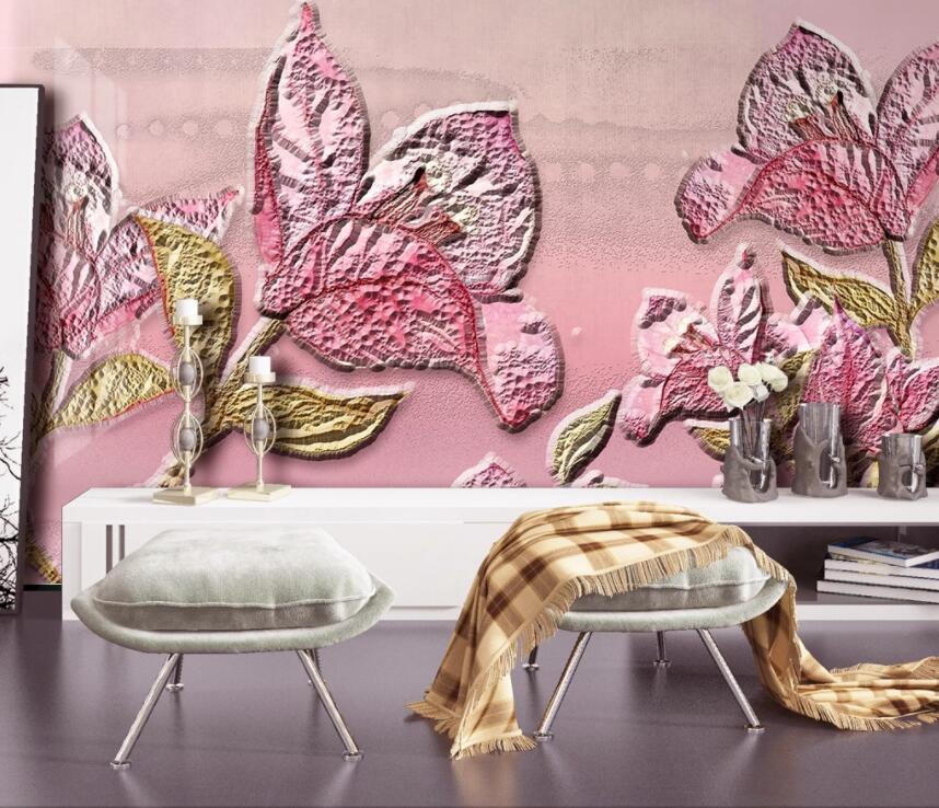 3D Pink Leaves 2023 Wall Murals Wallpaper AJ Wallpaper 2 