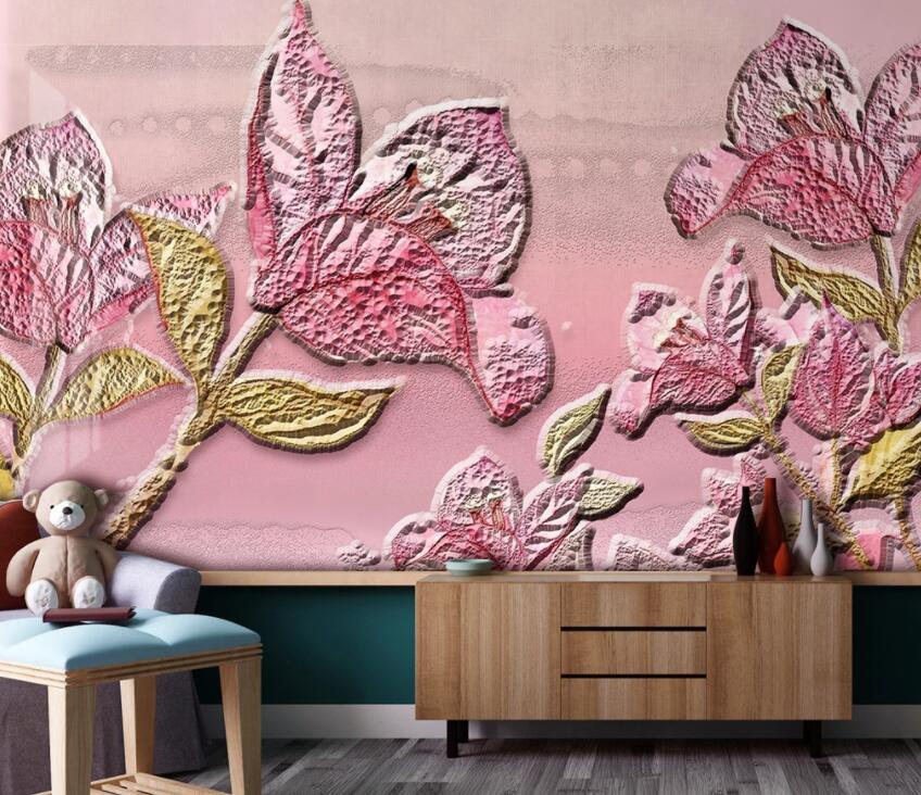 3D Pink Leaves 2023 Wall Murals Wallpaper AJ Wallpaper 2 