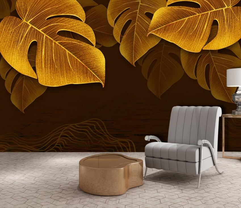3D Golden Leaves 1970 Wall Murals Wallpaper AJ Wallpaper 2 