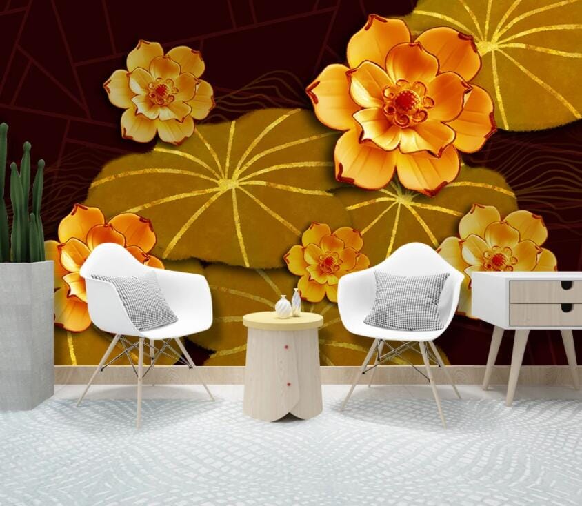 3D Golden Lotus 2943 Wall Murals Wallpaper AJ Wallpaper 2 