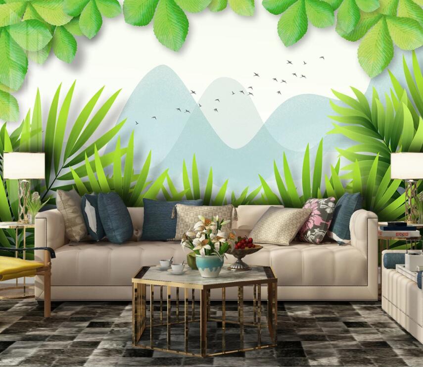 3D Green Leaf 1950 Wall Murals Wallpaper AJ Wallpaper 2 