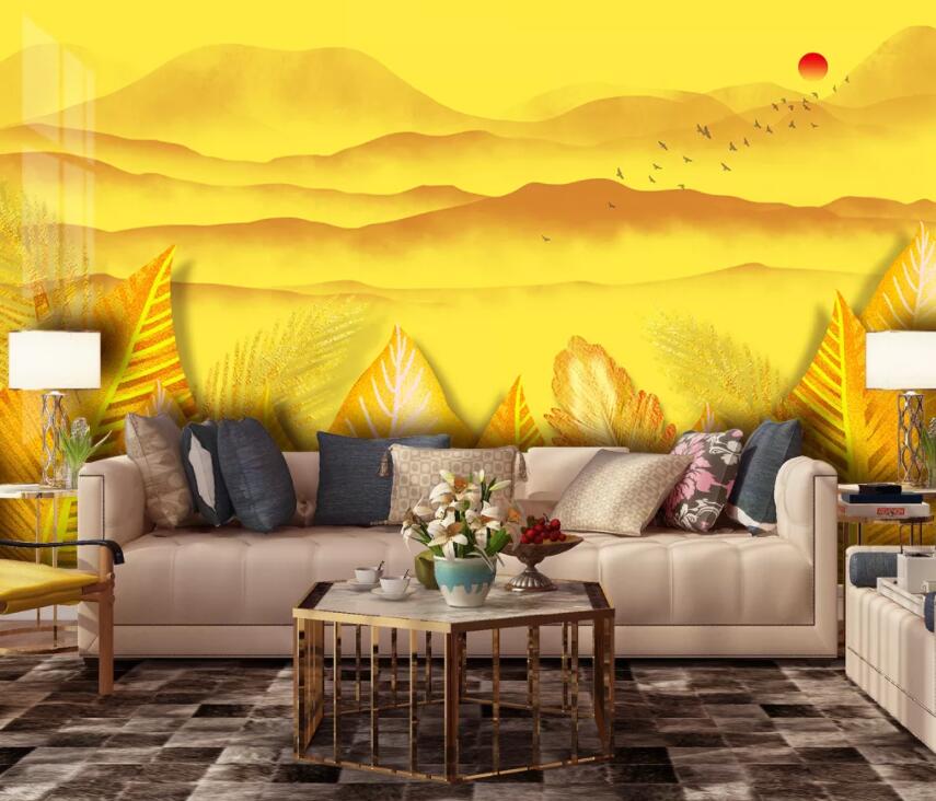 3D Golden Mountain River 1945 Wall Murals Wallpaper AJ Wallpaper 2 