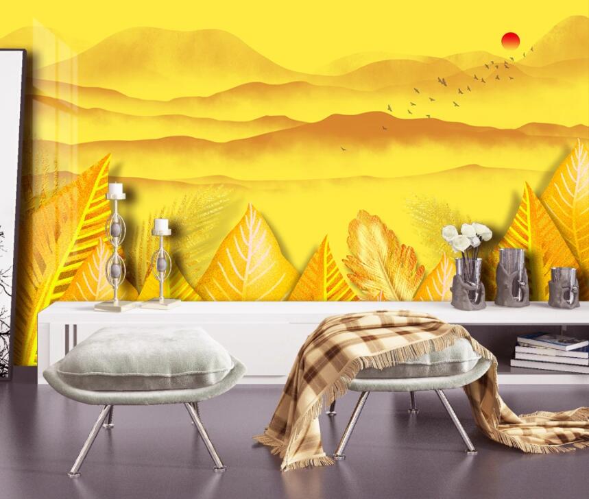 3D Golden Mountain River 1945 Wall Murals Wallpaper AJ Wallpaper 2 