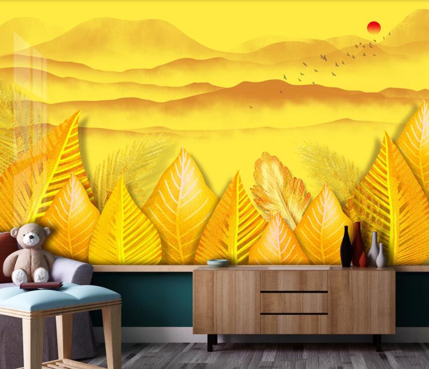 3D Golden Mountain River 1945 Wall Murals Wallpaper AJ Wallpaper 2 