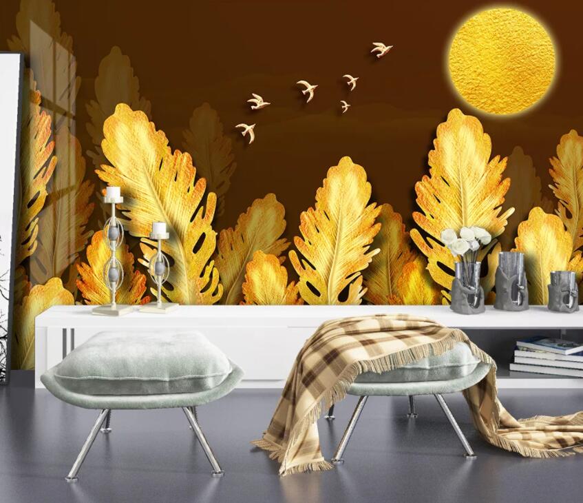 3D Golden Plant 1907 Wall Murals Wallpaper AJ Wallpaper 2 
