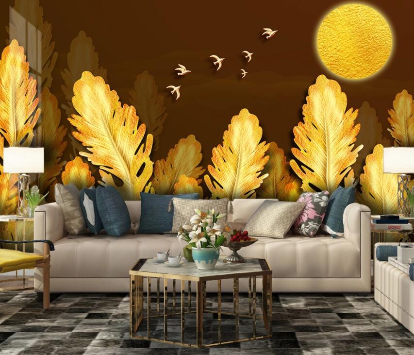3D Golden Plant 1907 Wall Murals Wallpaper AJ Wallpaper 2 