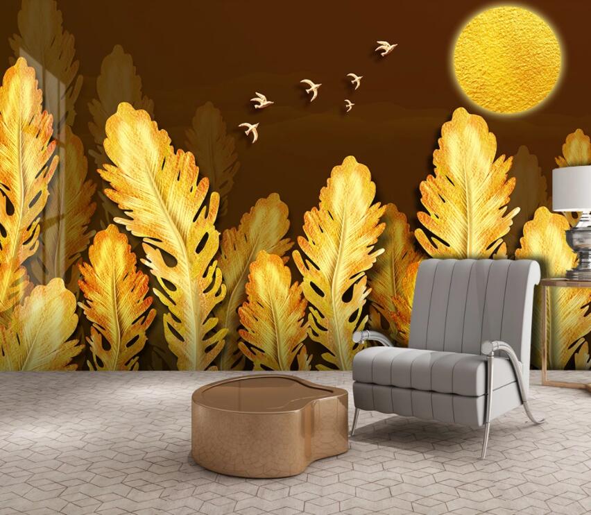 3D Golden Plant 1907 Wall Murals Wallpaper AJ Wallpaper 2 