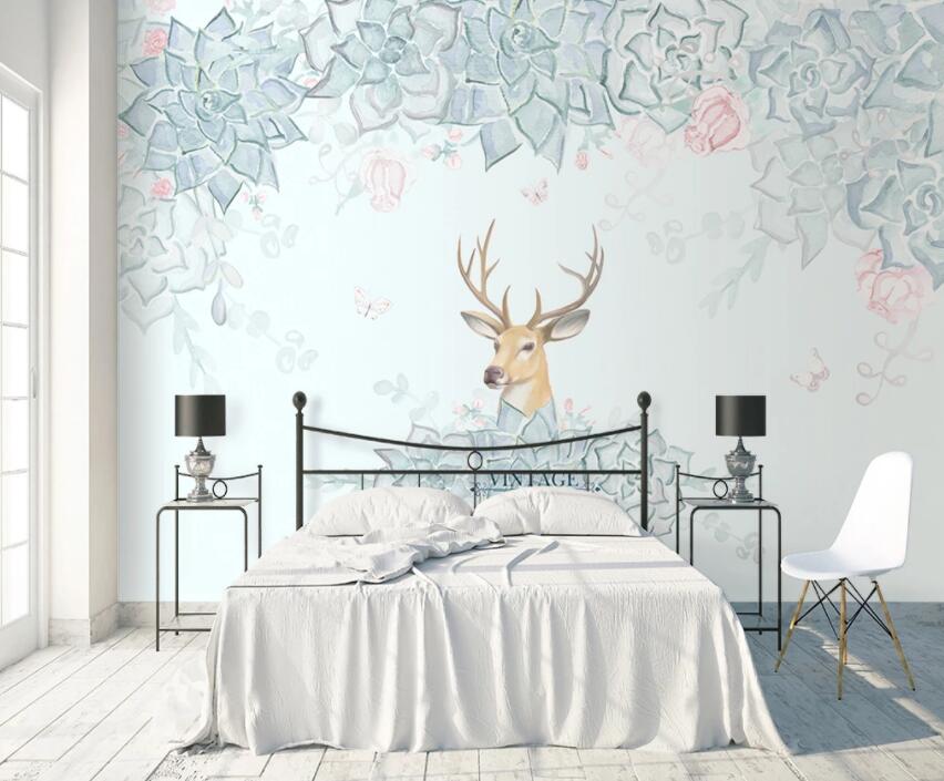 3D Flower Fawn 833 Wall Murals Wallpaper AJ Wallpaper 2 