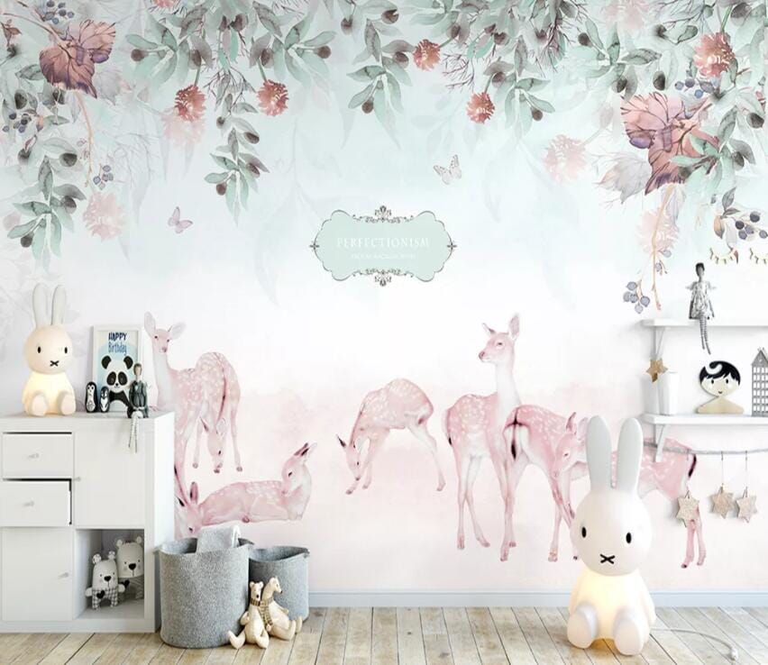 3D Flower Deer 2115 Wall Murals Wallpaper AJ Wallpaper 2 