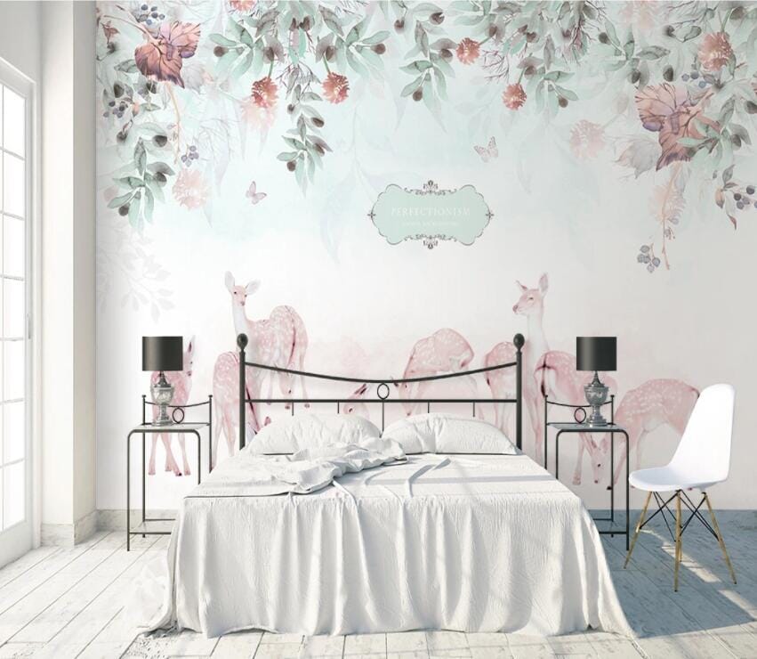 3D Flower Deer 2115 Wall Murals Wallpaper AJ Wallpaper 2 