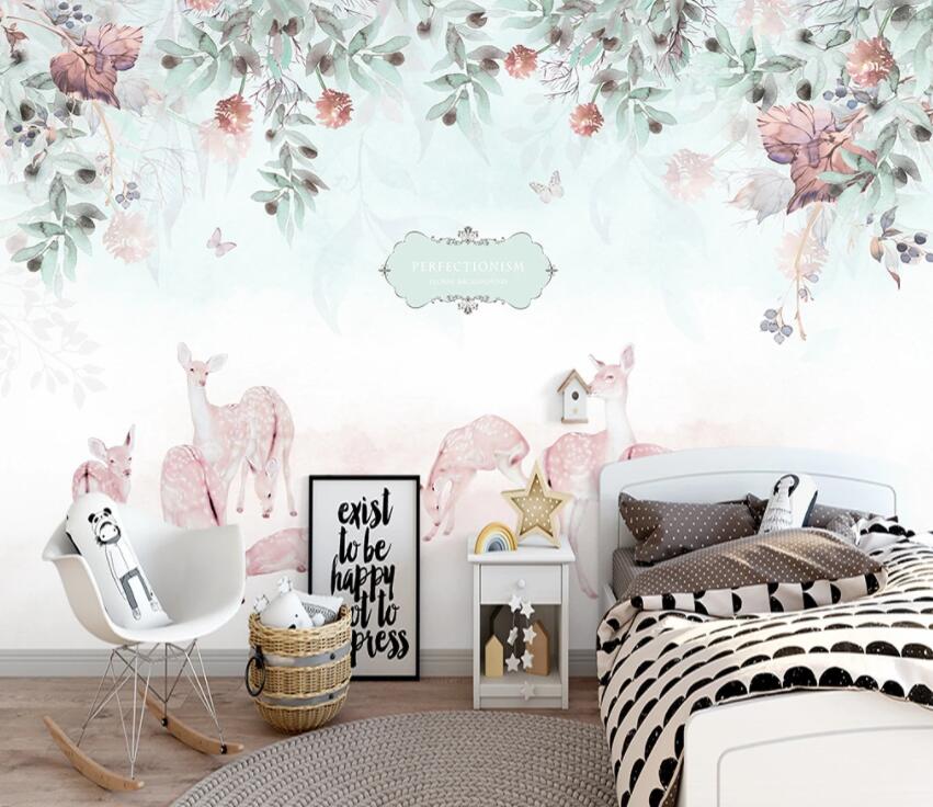 3D Flower Fawn 820 Wall Murals Wallpaper AJ Wallpaper 2 