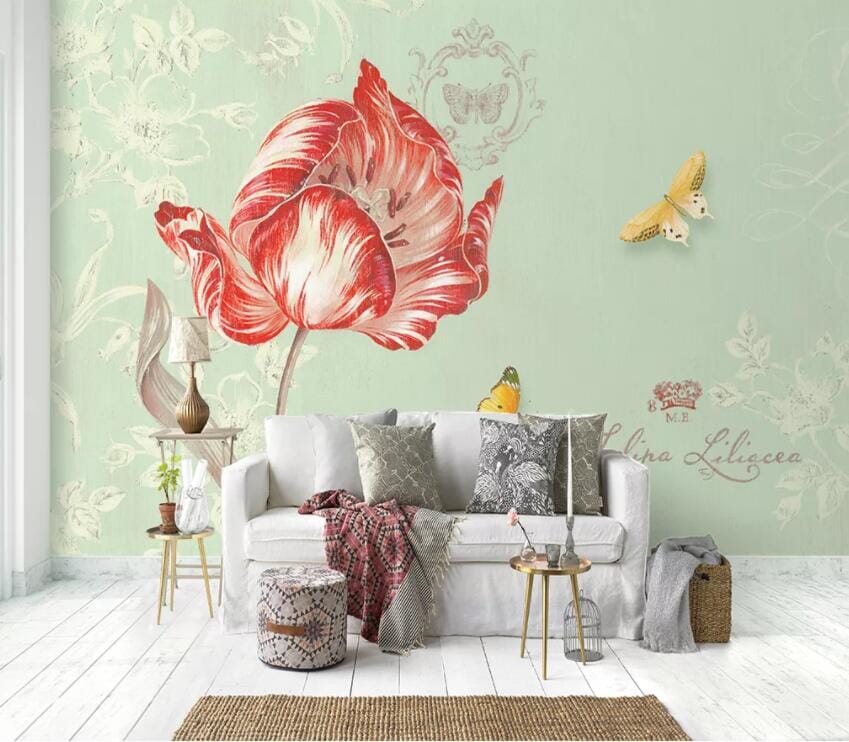 3D Flower Butterfly 2136 Wall Murals Wallpaper AJ Wallpaper 2 