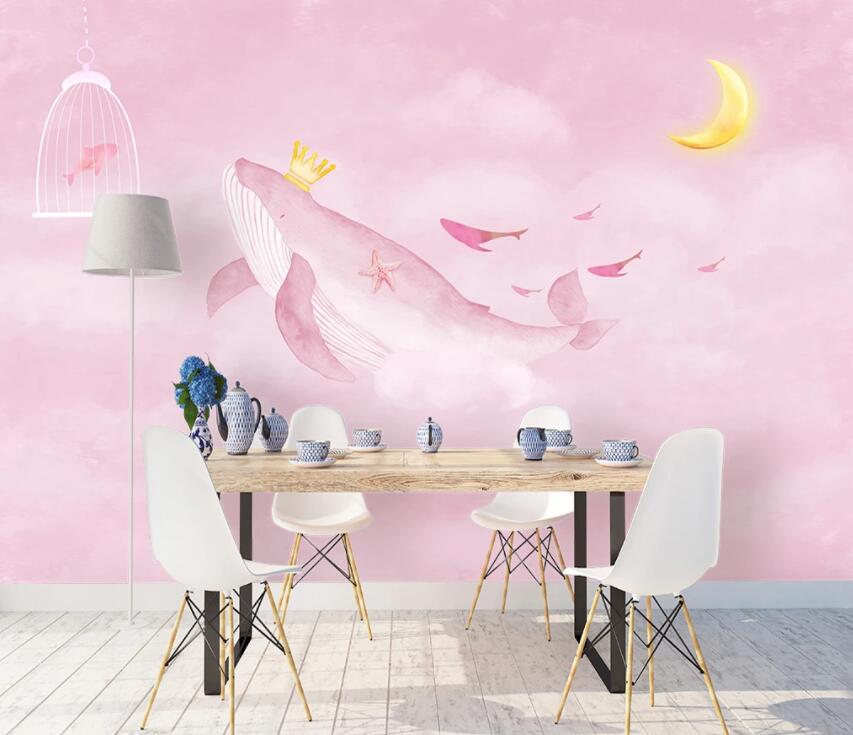 3D Pink Whale 714 Wall Murals Wallpaper AJ Wallpaper 2 