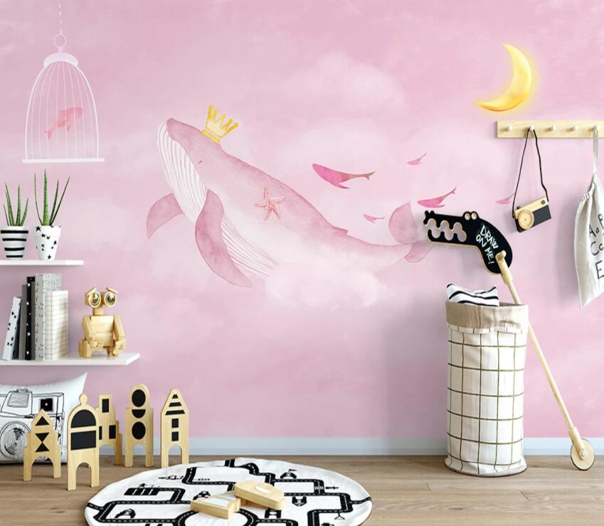 3D Pink Whale 714 Wall Murals Wallpaper AJ Wallpaper 2 