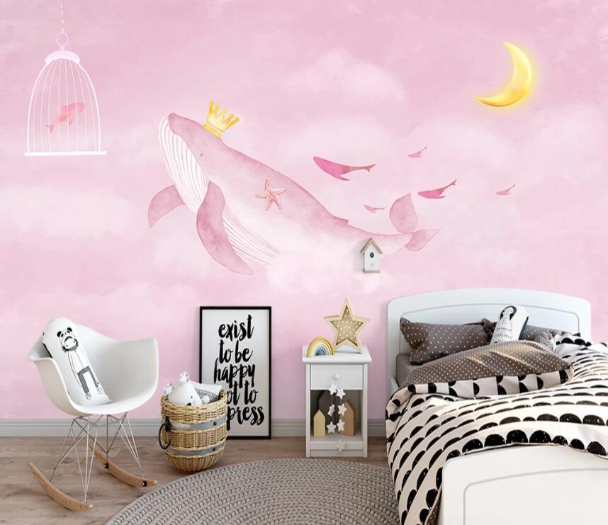 3D Pink Whale 714 Wall Murals Wallpaper AJ Wallpaper 2 