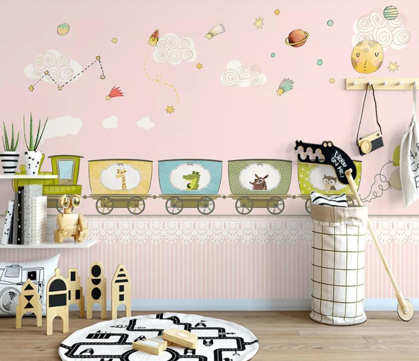 3D Pink Train 713 Wall Murals Wallpaper AJ Wallpaper 2 