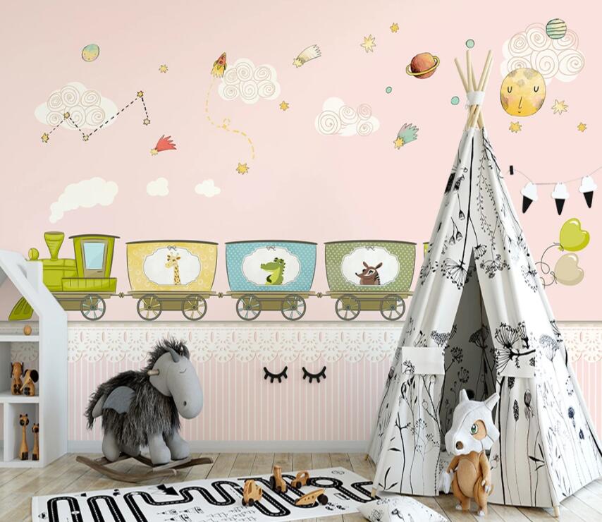 3D Pink Train 713 Wall Murals Wallpaper AJ Wallpaper 2 