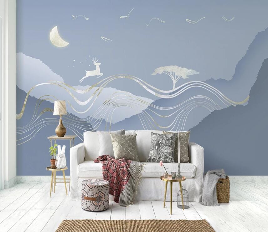 3D Moon Deer 2104 Wall Murals Wallpaper AJ Wallpaper 2 