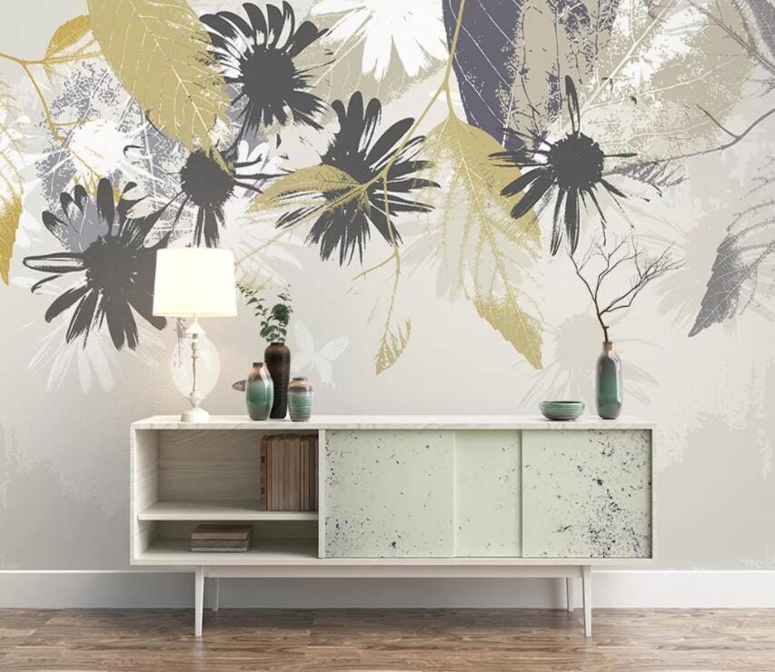 3D Grey Leaves 1955 Wall Murals Wallpaper AJ Wallpaper 2 