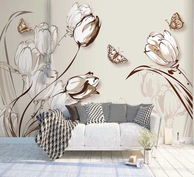 3D Flower Butterfly 609 Wall Murals Wallpaper AJ Wallpaper 2 