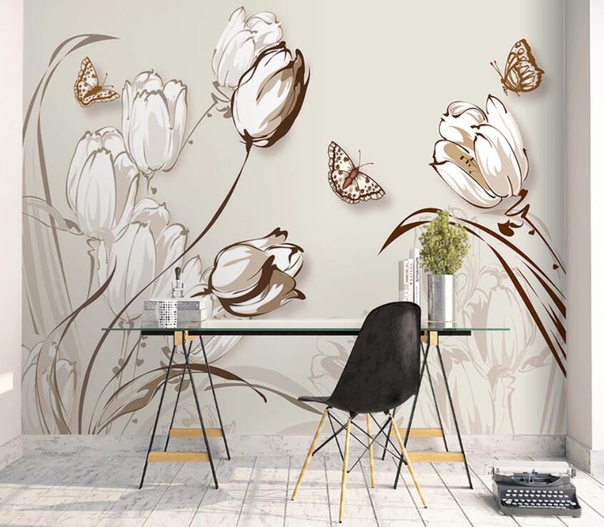 3D Flower Butterfly 609 Wall Murals Wallpaper AJ Wallpaper 2 